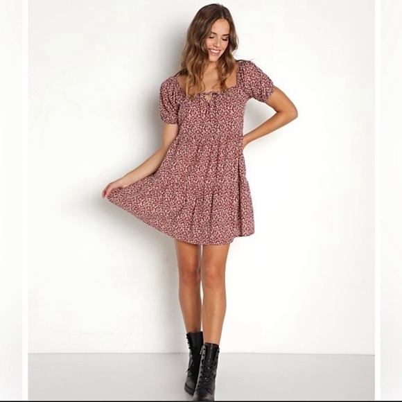 NWT Anthropologie LACAUSA Playa Mini Dress in Cocoa Mushroom Print Size Medium - Picture 1 of 15